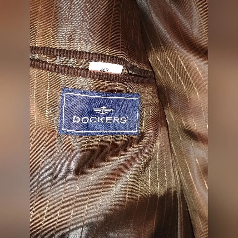 Dockers Blazer Mens 46R Corduroy Chocolate Brown Blazer Jacket Leather Buttons - Picture 7 of 13